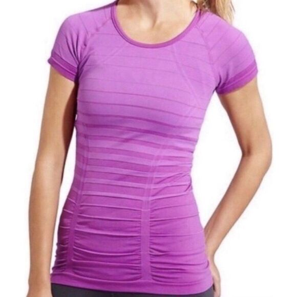 Athleta‎ Fastest Track Stretch Tee 213911 Small Short Sleeve Shirt Crew Purple - Picture 1 of 6